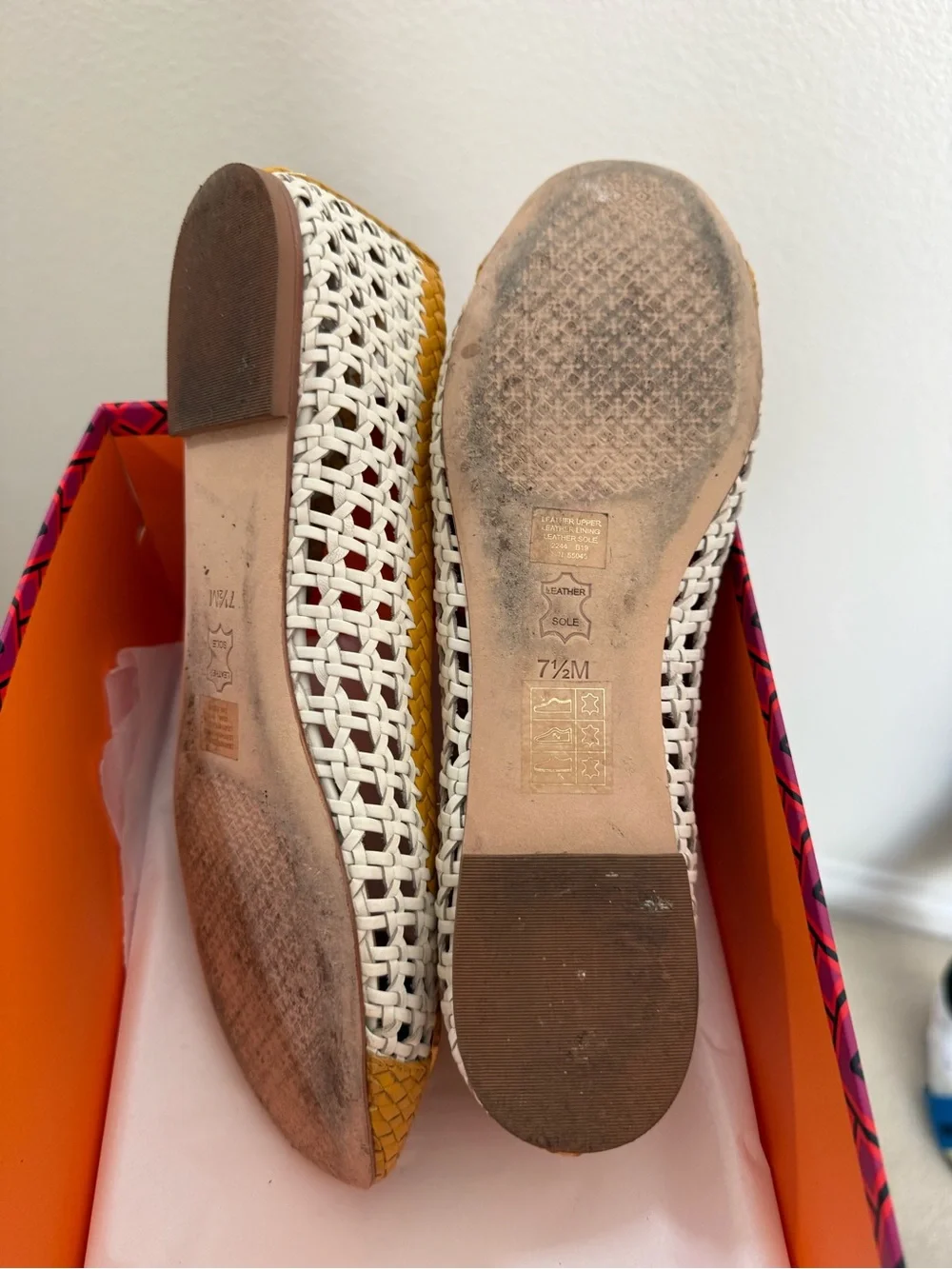 Tory Burch Women's Chelsea White & Yellow Woven Ballet Flats